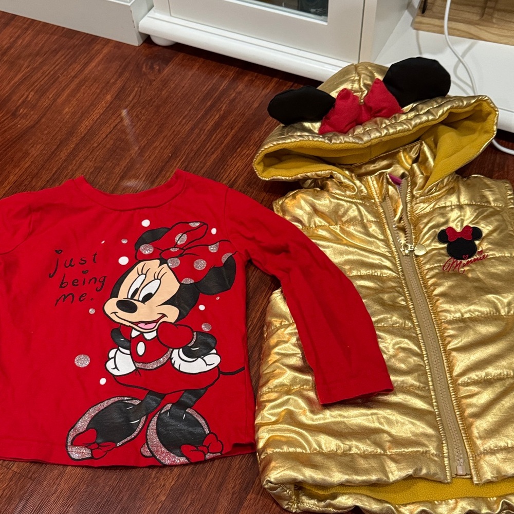 Red Minnie Mouse Shirt and Gold Hooded Vest